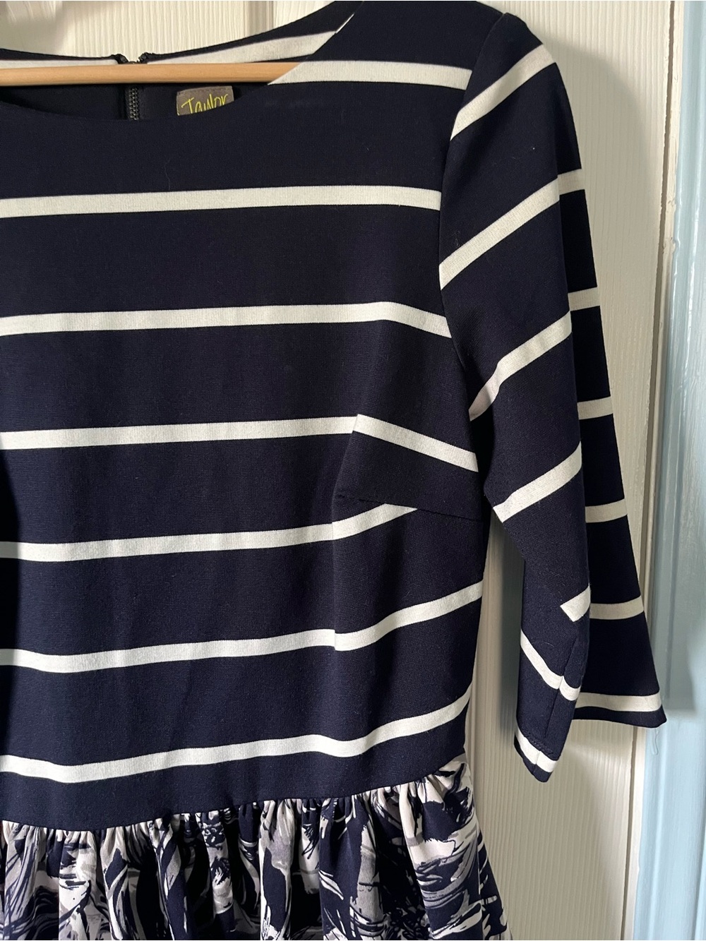 Taylor Navy and White Striped Floral Dress